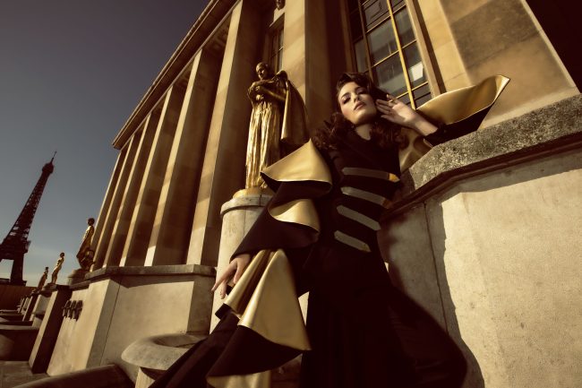 Mauro Lorenzo Fashion Editorial Photographer Advertising Paris France Parigi Toureiffel Pontalexandre Management  Inspiration Moodboard HauteCouture Reinassance fotografiadimoda veil jacket research gold black&white sunset flare pretaporter Portrait altamoda