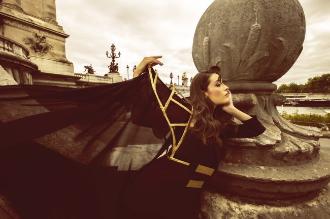 Mauro Lorenzo Fashion Editorial Photographer Advertising Paris France Parigi Toureiffel Pontalexandre Management  Inspiration Moodboard HauteCouture Reinassance fotografiadimoda veil jacket research gold black&white sunset flare pretaporter Portrait altamoda