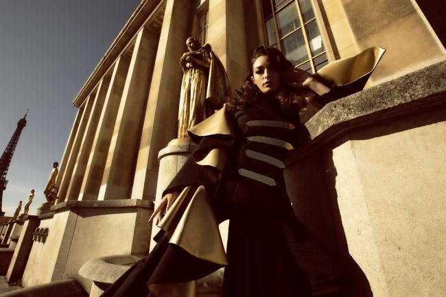 Mauro Lorenzo Fashion Editorial Photographer Advertising Paris France Parigi Toureiffel Pontalexandre Management  Inspiration Moodboard HauteCouture Reinassance fotografiadimoda veil jacket research gold black&white sunset flare pretaporter Portrait altamoda
