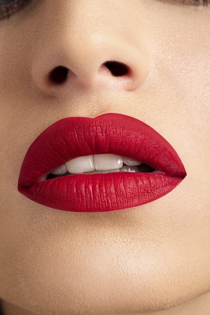 Mauro Lorenzo Fashion Editorial Photographer Advertising Paris France Roma Retouch Management Beauty Clean Essential make-up post-production crop studio-session luxury close-up macro lips red Portrait white