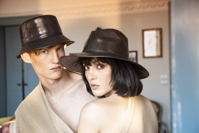 Mauro Lorenzo Fashion Photographer Advertising Campaign studio Hat Cappelli handmade Doria Pitti Colours Moodboard Boutique Inspiration artDirector hautecouture american luxury sea jacket blue leather