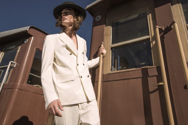 Mauro Lorenzo Fashion Photographer Advertising Campaign studio Hat Cappelli handmade marsem gentleman rocker rock  treno Moodboard biancoenero lindberg cinema Inspiration artDirector man train pants jacket