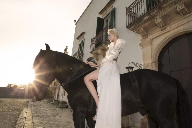 Mauro Lorenzo Fashion Photographer Advertising Campaign studio bridal altamoda handmade diamond cavallo black horse Whitedress Moodboard bridaldesigner luxury sposa artDirector woman pizzo coda duomo lecce puglia