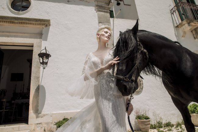 Mauro Lorenzo Fashion Photographer Advertising Campaign studio bridal altamoda handmade diamond cavallo black horse Whitedress Moodboard bridaldesigner luxury sposa artDirector woman pizzo coda duomo lecce puglia
