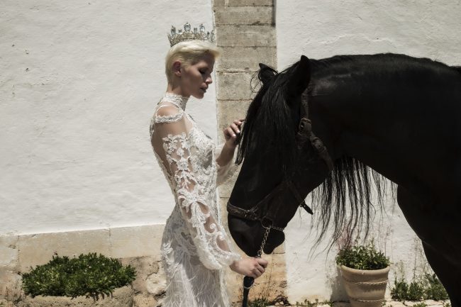 Mauro Lorenzo Fashion Photographer Advertising Campaign studio bridal altamoda handmade diamond cavallo black horse Whitedress Moodboard bridaldesigner luxury sposa artDirector woman pizzo coda duomo lecce puglia