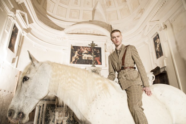Mauro Lorenzo Fashion Editorial Photographer man jacket Magazine Agency Fall-Winter horse cavallo television Brands Marsem model Italian moodboard Inspiration church  advertising chiesa fashionweek pitti