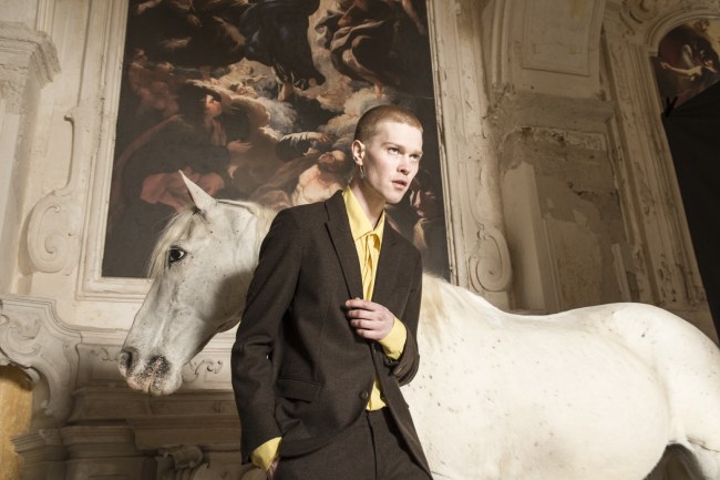 Mauro Lorenzo Fashion Editorial Photographer man jacket Magazine Agency Fall-Winter horse cavallo television Brands Marsem model Italian moodboard Inspiration church  advertising chiesa fashionweek pitti