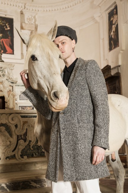 Mauro Lorenzo Fashion Editorial Photographer man jacket Magazine Agency Fall-Winter horse cavallo television Brands Marsem model Italian moodboard Inspiration church  advertising chiesa fashionweek pitti